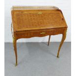 French kingwood and gilt bronze mounted parquetry bureau, with a brass gallery, fall front and