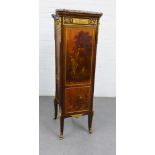 Vernis Martin style cabinet with painted sides and marble top, with brass mounts, 141 x 47cm