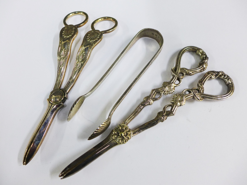 Victorian silver sugar tongs, Edinburgh 1874, two pairs of Epns grape scissors and a Norwegian - Image 3 of 3