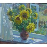 Andrei Vasiliyevich Baranov Sunflowers, oil on canvas, signed, framed, 57 x 48cm