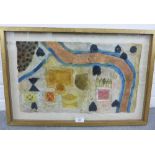 Sarah Bushman, (contemporary School) Mixed media collage, signed, framed under glass, 50 x 30cm