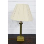 Brass corinthian column table lamp base and shade, 50cm high