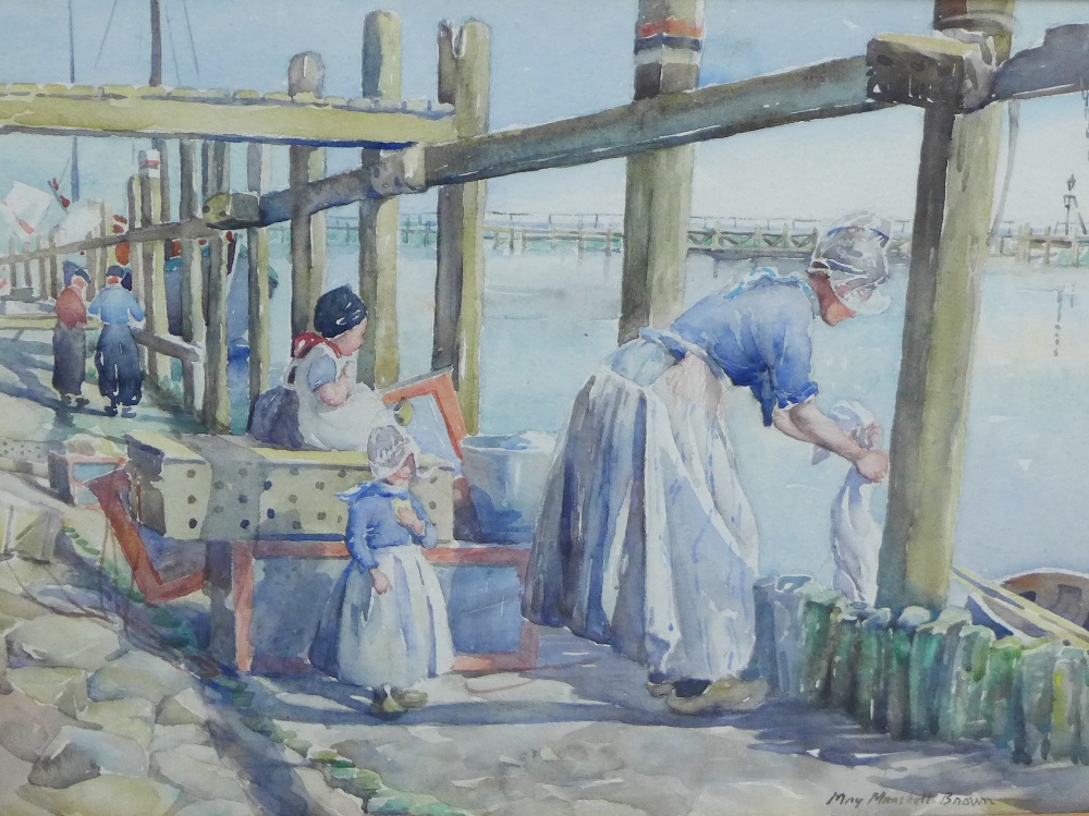 May Marshall Brown R.S.W. (Scottish 1887-1968) Doing Laundry, watercolour, signed, framed under