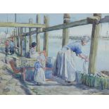 May Marshall Brown R.S.W. (Scottish 1887-1968) Doing Laundry, watercolour, signed, framed under