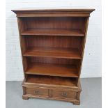 Contemporary hardwood open bookcase with adjustable shelves and pair of short drawers to the base,