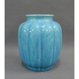 Pilkington Royal Lancastrian blue crystalline glazed vase of lobed form, impressed factory
