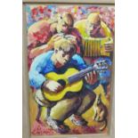 Leo Casement (Irish Contemporary) 'Musicians' oil on board, signed, framed, 29 x 46cm