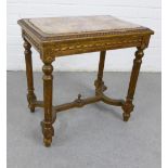 French style giltwood side table with rectangular faux marble top and carolean stretcher , 52 x