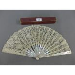 19th century lace fan with mother of pearl guards