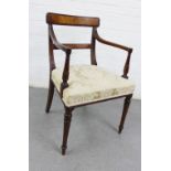 Mahogany open armchair with upholstered seat, 85 x 52cm