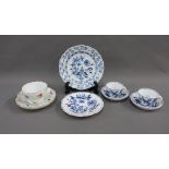 Meissen white glazed porcelain cup and saucer with floral sprays and a collection of Meissen blue