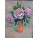 Allison, Still Life, Vase of Roses, Oil on canvas, signed and dated '93, giltwood frame, 21.5 x 29cm