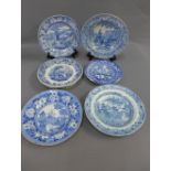 Staffordshire blue and white plates (6)