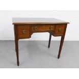 Mahogany writing desk with three drawers, square tapering legs and spade feet, 76 x 92cm