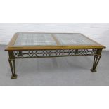 Modern brass and glass coffee table, 44 x 131cm