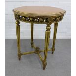 French style giltwood table with circular faux marble top, 72 x 65cm