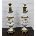 Pair of French 19th century opaline and bronze mounted table lamps, 50cm high (2)
