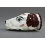 19th century Staffordshire fox hound head stirrup cup, 12cm