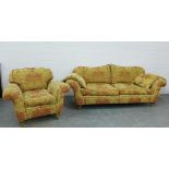 A modern Peter Guild lounge suite comprising a two seater sofa and matching armchair, (3) 76 x
