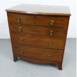 Mahogany bow front chest, with four graduating long drawers, 76 x 136cm