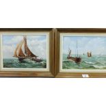 A.E Partridge, Fishing Boats, companion pair of oil on boards, signed, framed, 28 x 21cm (2)