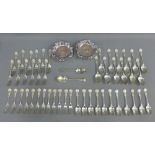 Suite of Epns queens pattern flatware and a pair of silver plated wine coasters (a lot)