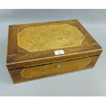 19th century walnut and rosewood veneered writing box containing an assortment of inkwells, 40 x