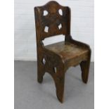 Floral carved wooden chair with solid seat, 96 x 48cm