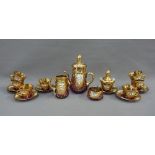 Bohemian glass coffee set with enamelled flowers and gilt rims, (19)