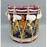 Royal Marines drum, emblazoned with Corps device and Elizabeth II Royal Arms and two ERII ciphers,