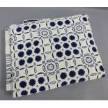 American blue and white stitched blanket, 80 x 220cm