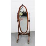 Modern mahogany cheval mirror, 170 x 59cm