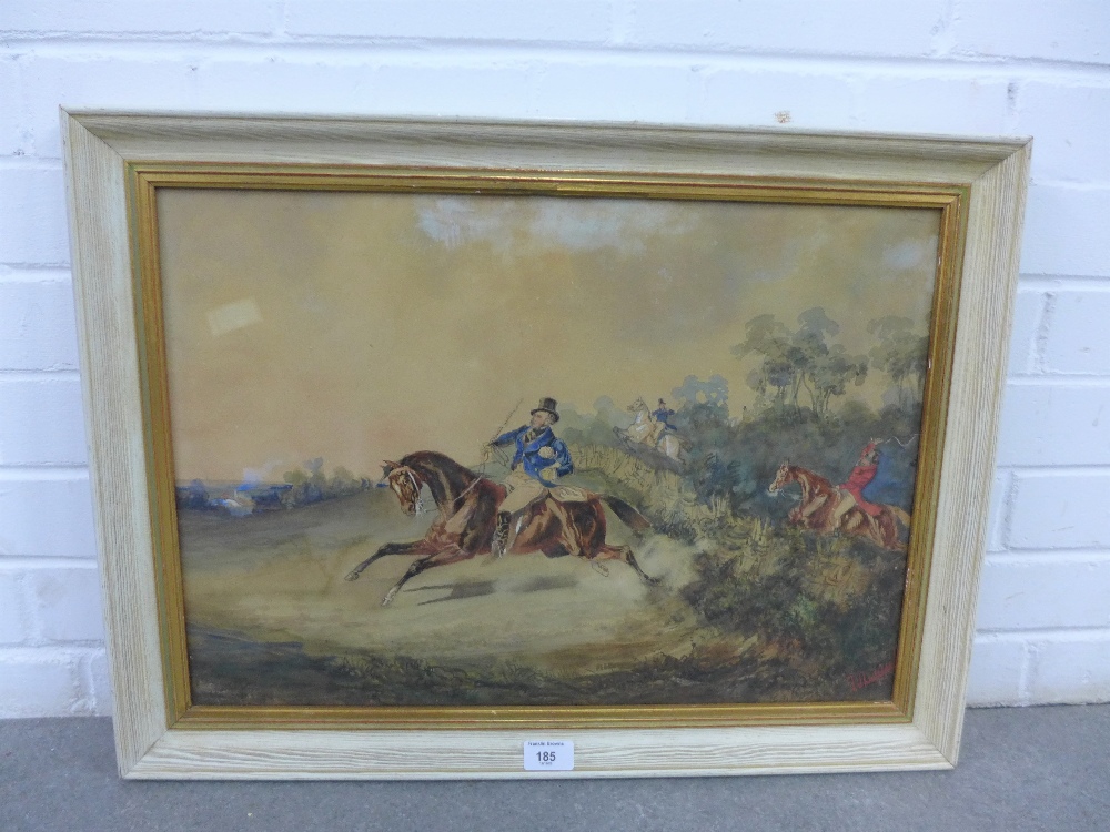 The Hunt, watercolour, signed indistinctly, frame under glass, 54 x 38cm - Image 2 of 2