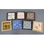 A group of seven framed Victorian tiles to include examples by Wedgwood, Mintons and Doulton, etc,