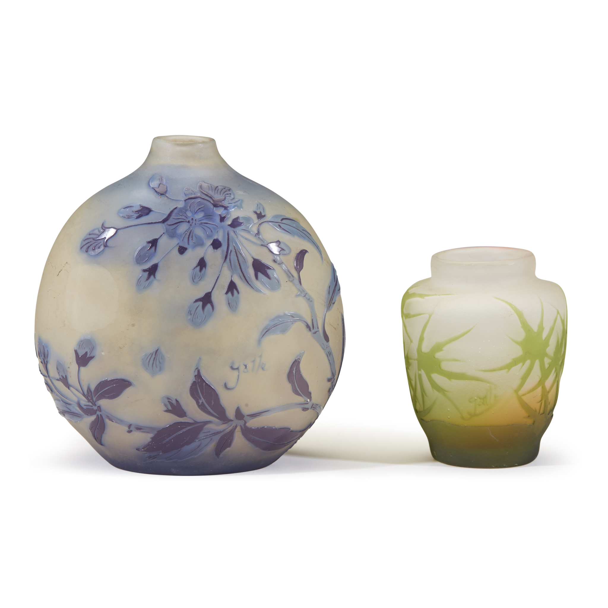 Émile Gallé (French, 1846-1904)A Bud Vase and A Cabinet Vase, France, circa 1900 Overlaid and acid- - Image 2 of 2