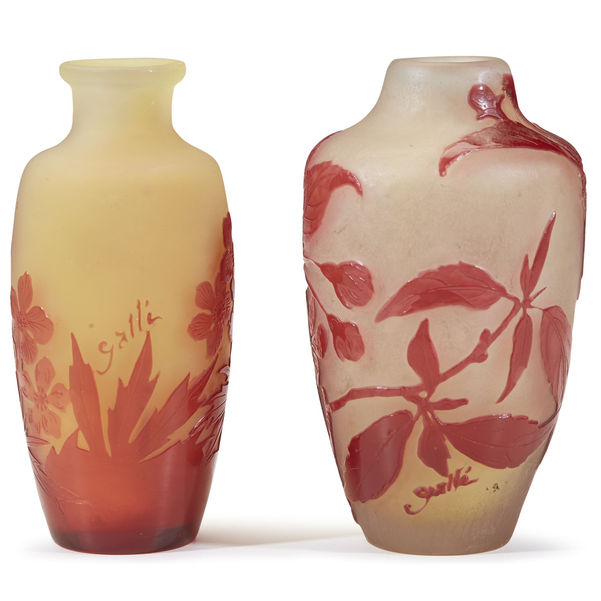 Émile Gallé (French, 1846-1904)Two Floral Vases, France, circa 1900 Overlaid and acid-etched glass - Image 2 of 2