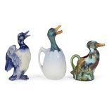 European SchoolThree Continental Majolica Duck-Form Pitchers, late 19th centuryOne marked: "