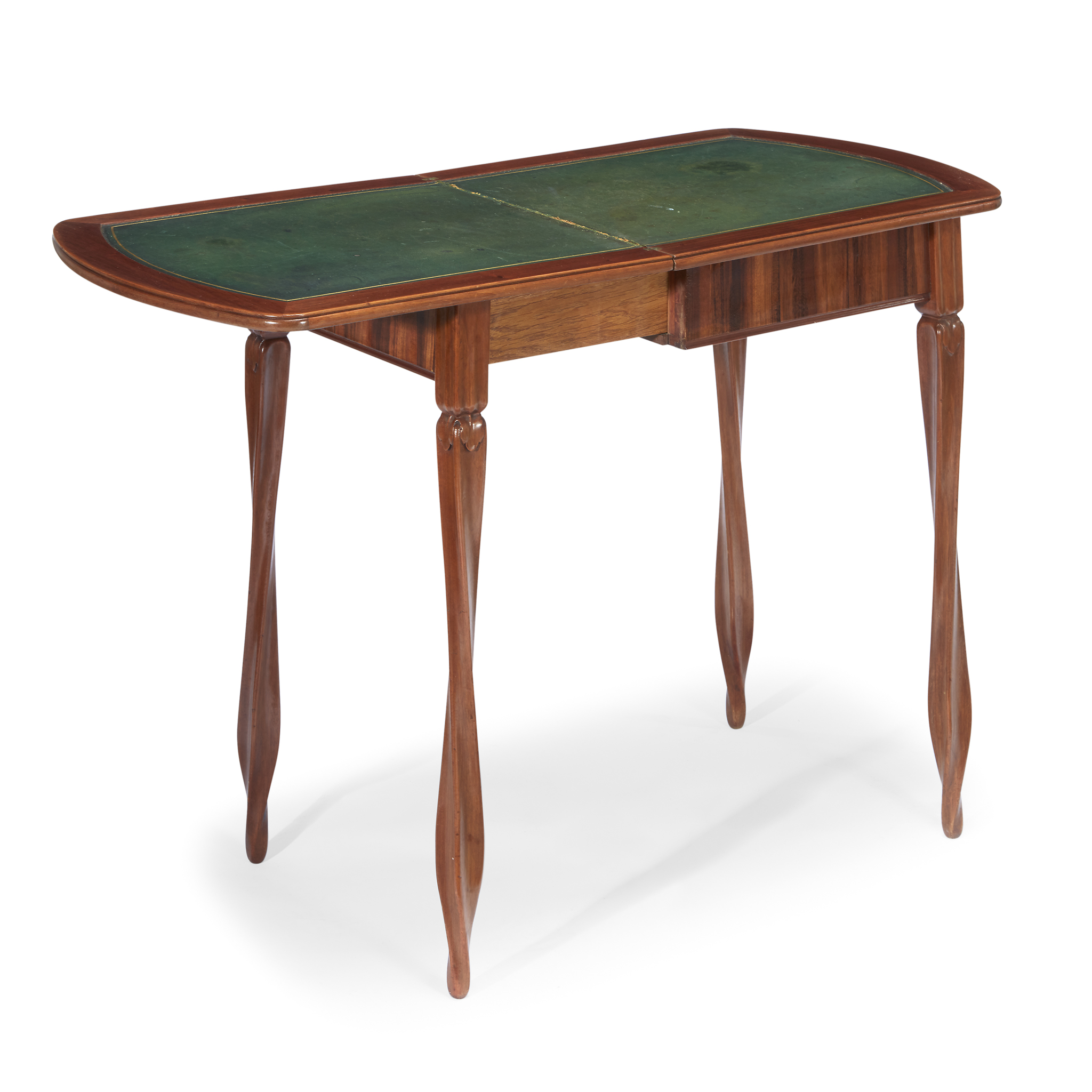 French SchoolA Folding Writing Table, circa 1900 Mahogany, various wood marquetry, gilt-embossed - Image 2 of 2