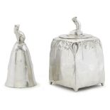 Kayserzinn (German, active 1862-1925)A Pewter Table Bell and Biscuit Jar, Cologne, Germany, 1904-