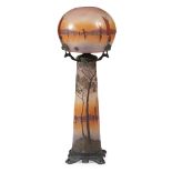 Legras (French, est. 1864)A "Sailboats" Table Lamp, circa 1920 Acid-etched and enameled glass,