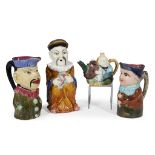 English SchoolA Group of Four Majolica Figural Pitchers, late 19th century Together with a Minton "