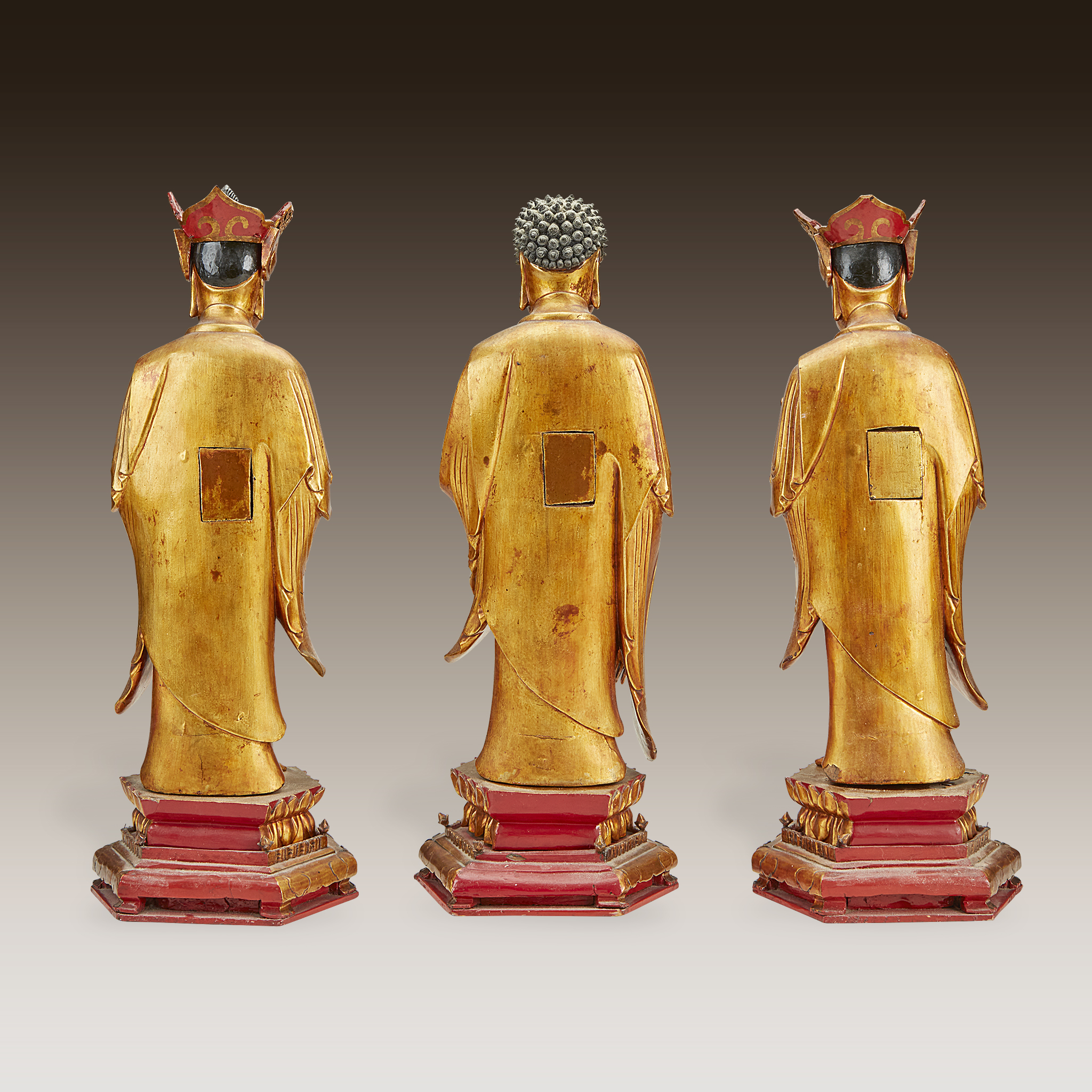 A Chinese lacquered wood Buddhist triad, - Image 2 of 2