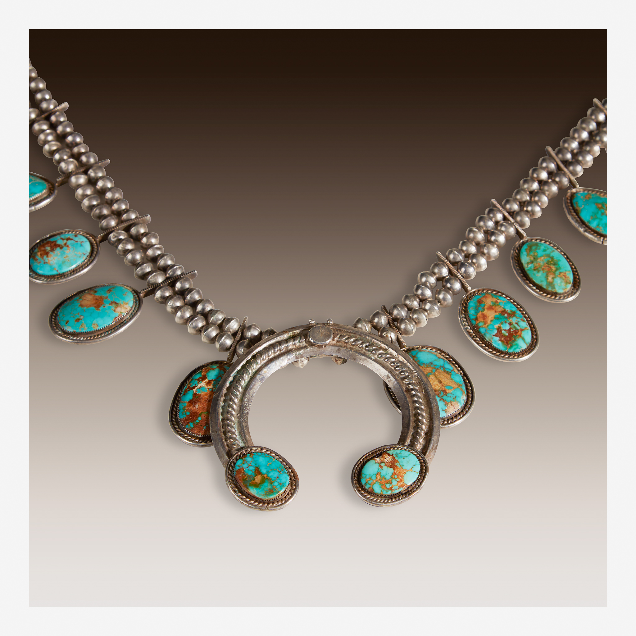 Three Navajo silver and turquoise Squash blossom necklaces, 20th century - Image 2 of 5