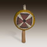 A Pueblo painted and decorated gourd rattle,