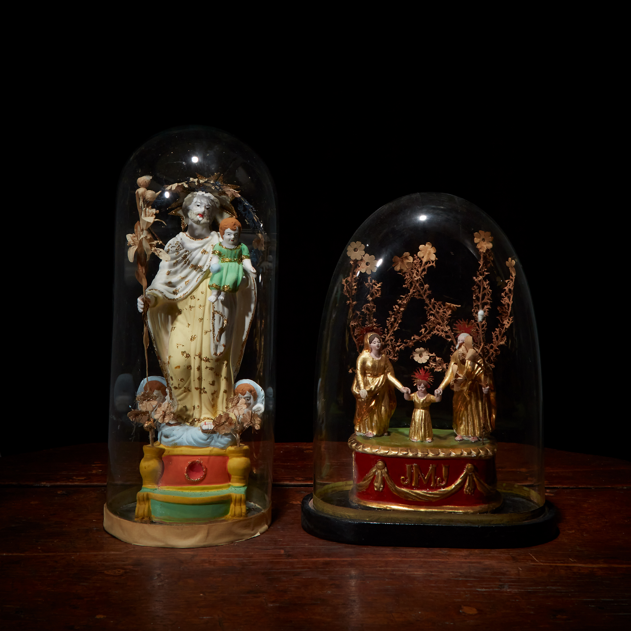 Two santibelli depicting the Holy Family and God the Father, French or Italian, 19th century