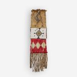 A Central Plains beaded and quilled hide pipe bag, Late 19th century