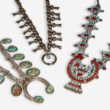 Three Navajo silver and turquoise Squash blossom necklaces, 20th century