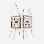 A pair of Plains beaded hide pictorial wrist bands, Late 19th/early 20th century