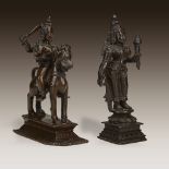 A small South Indian bronze figure of Lakshmi, and an Indian bronze image of Durga on a Yali mount,