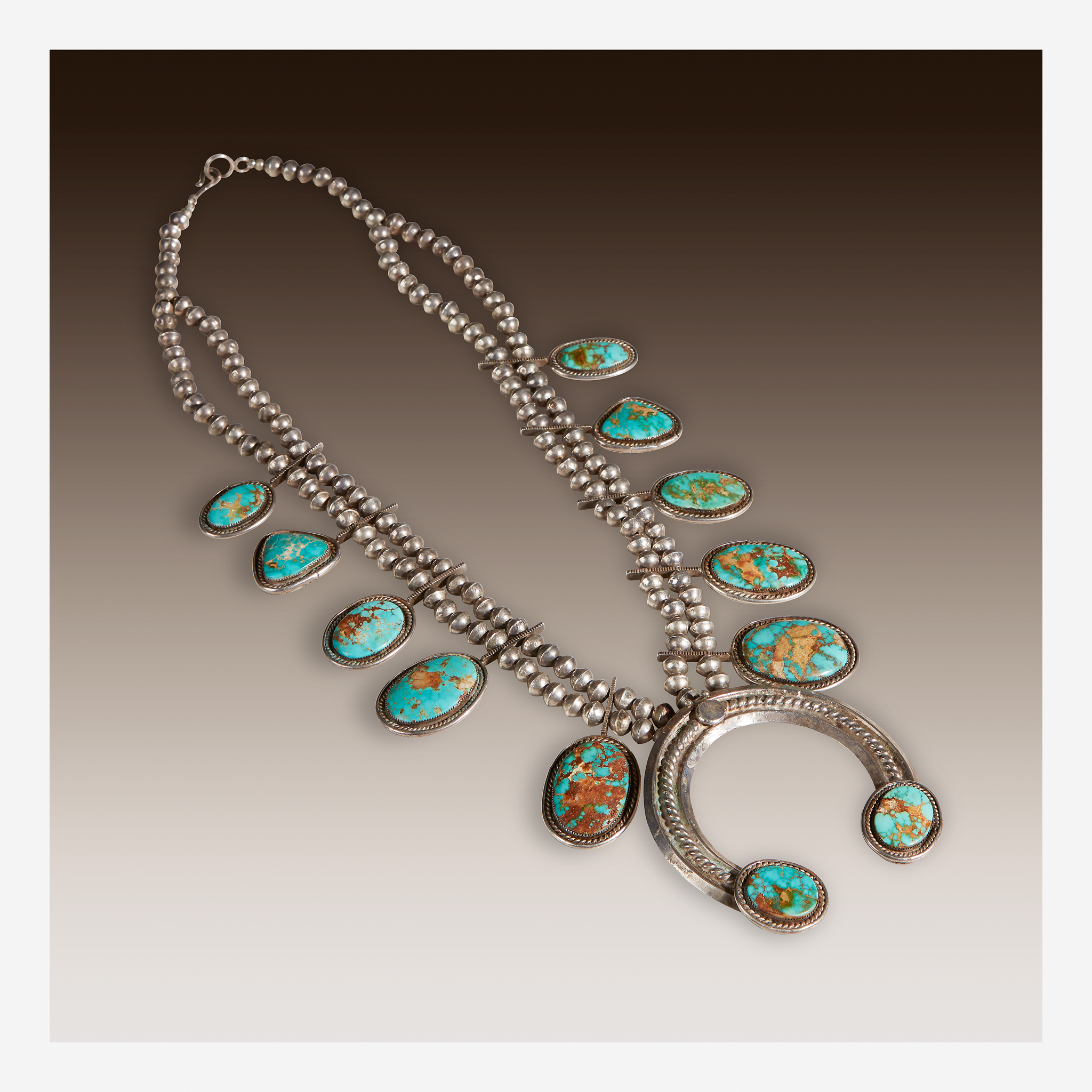 Three Navajo silver and turquoise Squash blossom necklaces, 20th century - Image 3 of 5